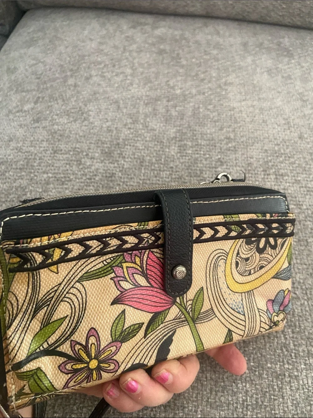 Sakroots Floral Crossbody Wallet - Cream, Pink, Yellow, Green